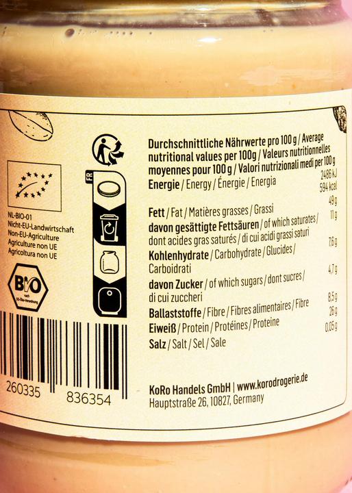 Nährwerte und Zutaten KoRo Bio Erdnussmus (500 g)
