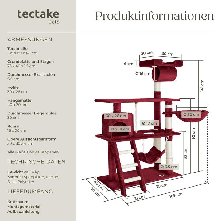 Image du produit tectake Marcel (141 cm, Vin rouge)