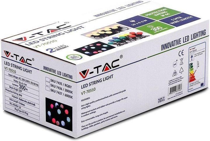 Actual product image V-TAC Garland (rope) LED 5 metres 10 bulbs 0 5W VT-70510 3000K 300lm (5 m)