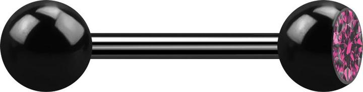 Produktbild Star Piercing Barbell schwarz mit Kugel und Kugel Kristall pink (ohne Messing, Chirurgenstahl 316L)