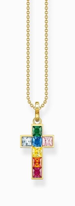 Produktbild Thomas Sabo Halskette Kreuz Bunte Steine Gold (925er Silber, 40 - 45 cm)