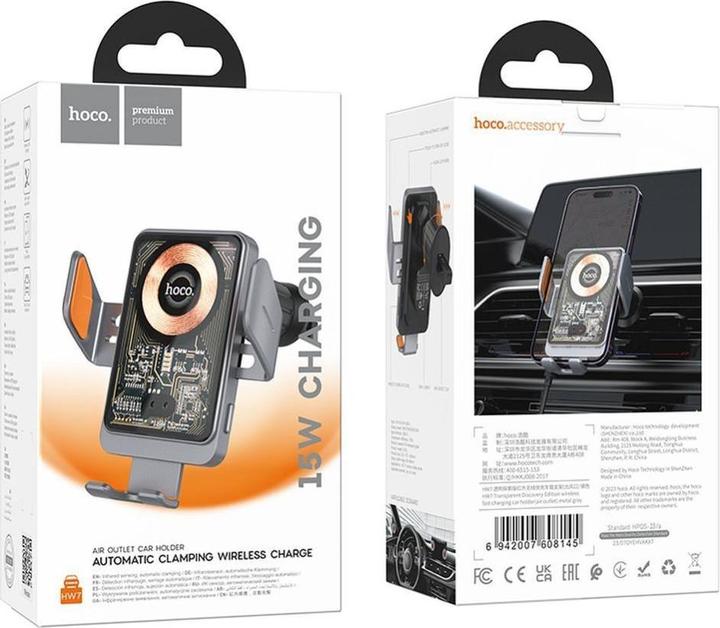 Immagine prodotto Hoco Stazione di ricarica 2 in 1 QI Wireless Fast Charge per auto con base di ricarica