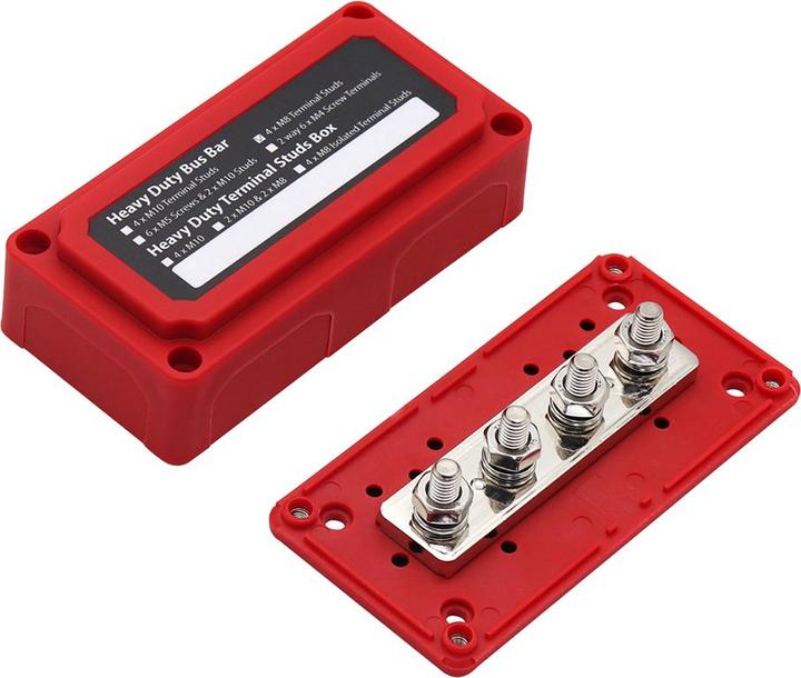 Actual product image Offgridtec BusBar Box Red 4 x M8 connecting bolts incl. cover and fastening screws