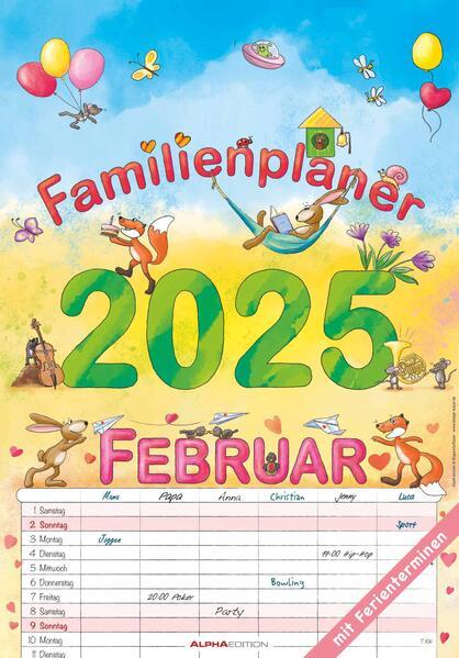 Actual product image Alpha Edition Family planner Cartoon 2025, 23,7x34cm, family calendar with 6 columns and many (German)