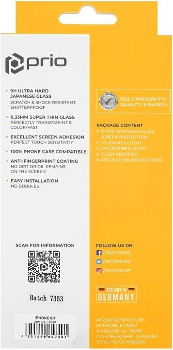 Actual product image prio 10x 3D screen protector glass for iPhone 8/7 black (10 Piece, Apple iPhone 8, Apple iPhone 7)