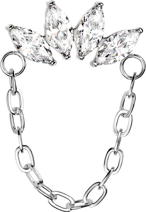 Actual product image Star Piercing Threadless Fächer silber vier Kristalle silber Anhänger Kette (without brass, Titanium G23)