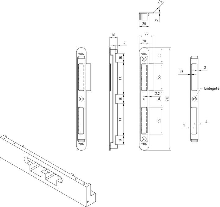 Actual product image Dormakaba Adjustable striking plate SB/VAR.ST for routing, right, black matt Zamak