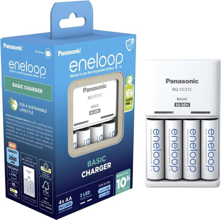 Panasonic eneloop Basic Charger BQ-CC51 (4 pcs., AA, AAA, 1900 mAh, Battery + charger)