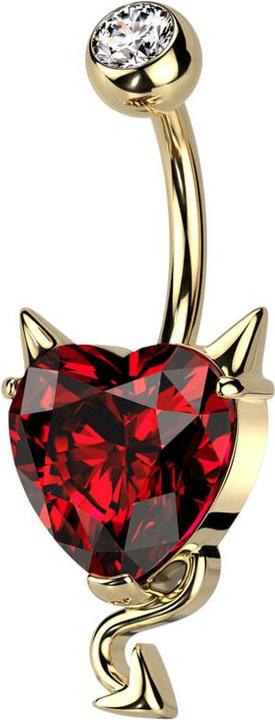 Star Piercing Banane vergoldet mit Kugel Kristall silber und Teufel Herzkristall rot (Chirurgenstahl 316L, Messing)
