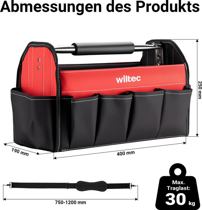 Immagine prodotto Wiltec Borsa porta attrezzi 41x19x25,5 cm Borsa da lavoro 14 scomparti Borsa porta attrezzi Cinturino