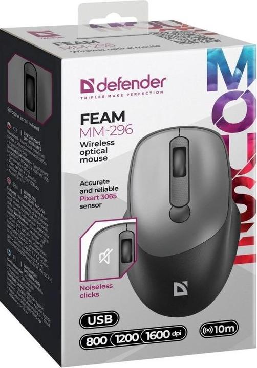 Produktbild Defender FEAM MM-296 RF 1600 DPI kabellose Silent-Click-Maus (Kabellos)
