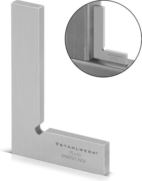 Produktbild Stahlwerk Flachwinkel 90° 75 x 50 mm DIN 875/1 aus rostfreiem Edelstahl