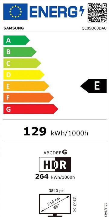 Energy Label Samsung QE85Q60D (85", Q60D, QLED, 4K, 2024)