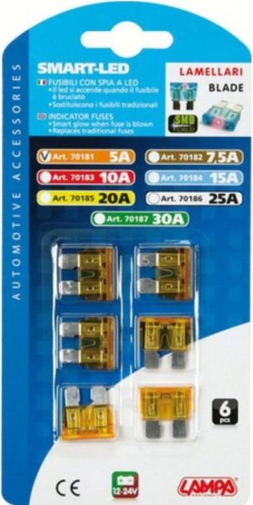 Produktbild Lampa Smart Led, Set 6 Lamellensicherungen mit LED-Kontrollleuchte, 12/32V - 10A (10 A)