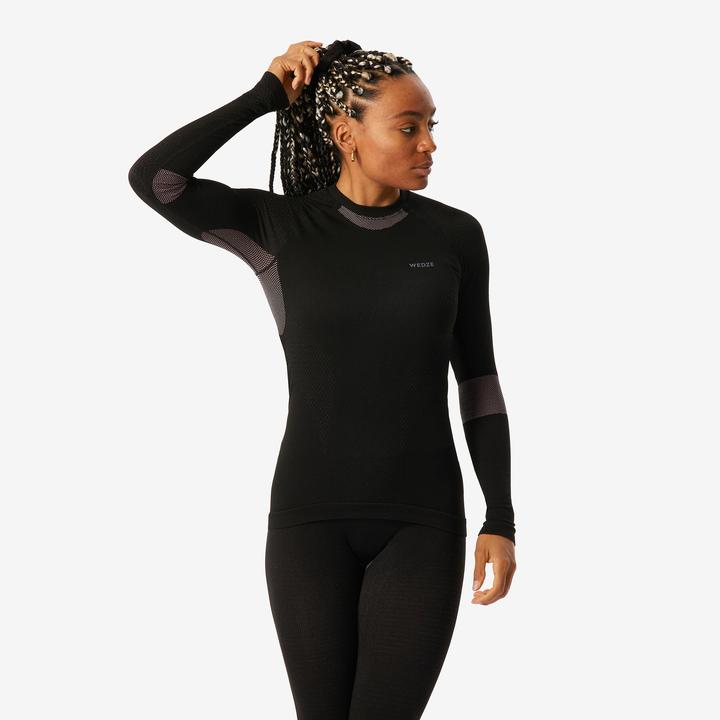 Wedze Skiunterwäsche Funktionsshirt Damen Seamless - BL500 I-Soft rosa/schwarz