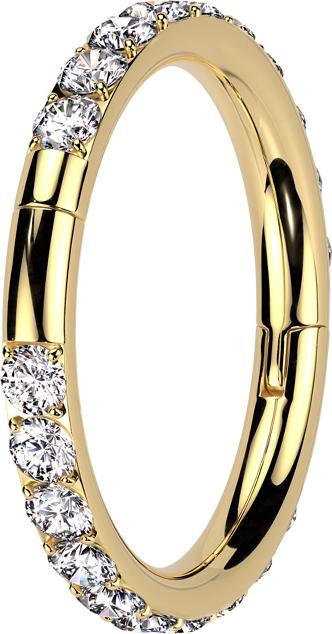 Image du produit Star Piercing Micro anneau segment rabattable doré sur le côté cristaux argent deux interruptions (sans laiton, Titane G23)