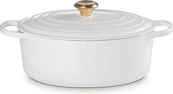 Le Creuset Bräter Signature Oval, 31Cm, WeissM. Gold-Knauf Gu (31 cm, Bräter + Schmortopf, Gusseisen)