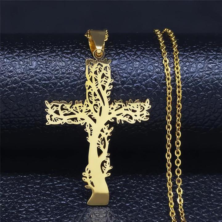 Actual product image X-Tac Cross tree of life necklace (Metal)
