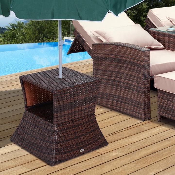 Produktbild Outsunny Rattan-Gartentisch mit Sonnenschirm-Halterung