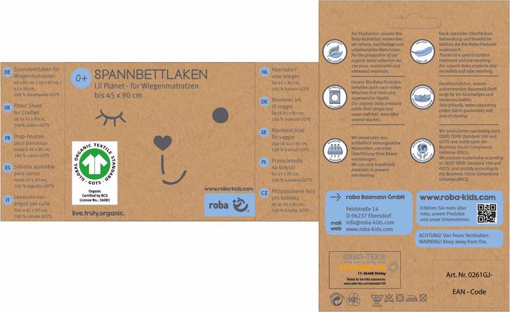 Produktbild Roba Spannbettlaken Jersey, 45 x 90 cm und 40 x 90 cm Lil Planet frosty green (45 x 90 cm)