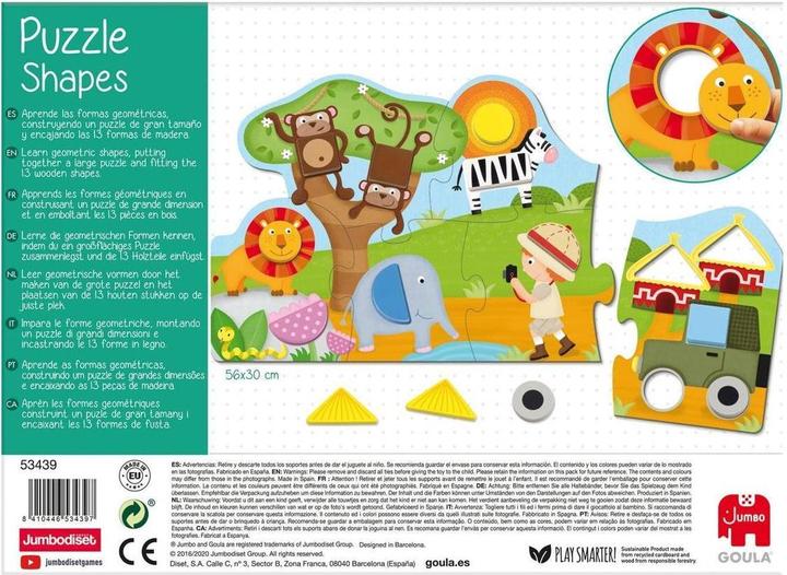 Actual product image Goula Puzzle Shapes Safari 6 pieces plus 13 geometric shapes, 56x30 cm, from 2 yrs. (6 pieces)