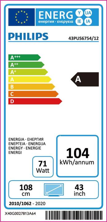 Label énergétique Philips 43PUS6754/12 (43", LCD, 4K, 2019)