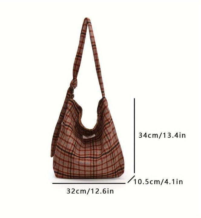 Only-Bags.Store Lässige karierte Umhängetasche mit Magnetverschluss, verstellbarem Riemen und Polyester-Futter -