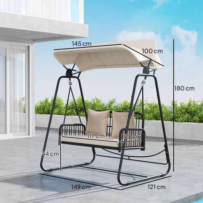 Produktbild Swisshandel24 2-Sitzer Hollywoodschaukel Rattan, bis 240 kg, 149x121x180 cm Khaki