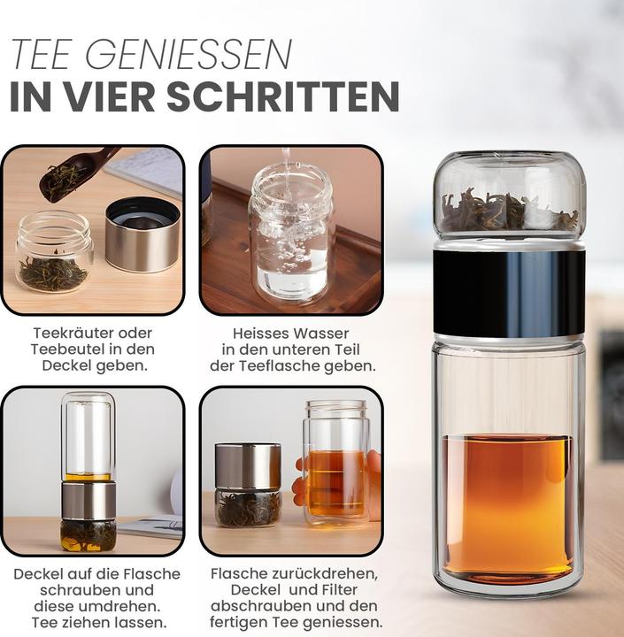Produktbild Gewürzladen Näfels Drehbare Teeflasche aus hitzebeständigem Glas mit Teefilter - to go (0.24 l)