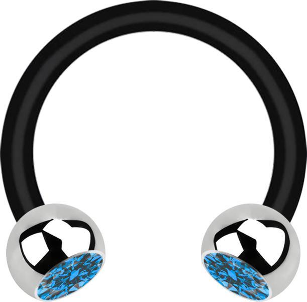 Actual product image Star Piercing Micro Circular Barbell black with two balls silver crystal light blue (Surgical steel 316L, without brass, Bioflex)