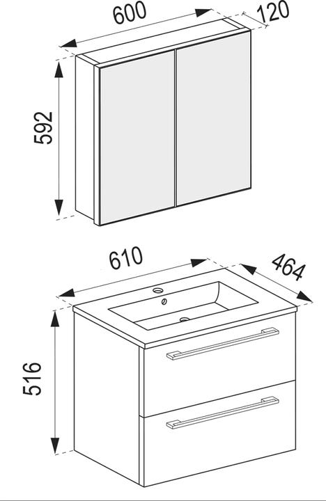 Immagine prodotto VCM Lavabo 3 pezzi Lavabo Badinos 2 cassetti Armadio a specchio