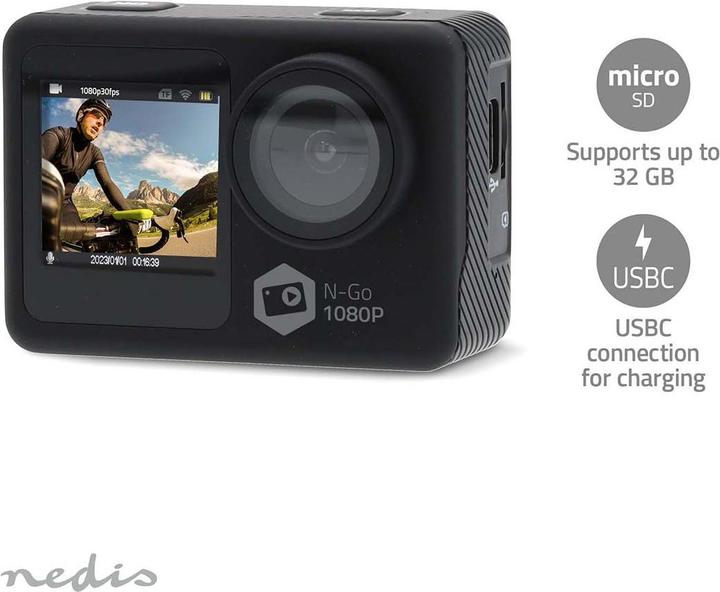 Produktbild Nedis Action Cam | Dualer Bildschirm | 1080p@30fps | 12 MPixel | Wasserdicht bis: 30.0 m | 70 min | (30p, WLAN)