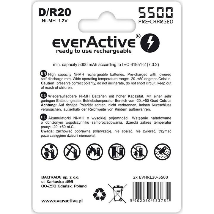 Actual product image Everactive Rechargeable batteries R20/D Ni-MH 5500 mAh ready to use - Battery - Mono (D) (1 pcs., D, 5500 mAh)