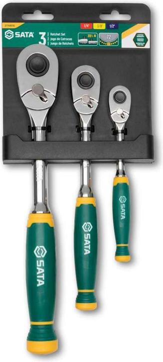 Actual product image SATA Ratchet set with comfort grip, 3-piece. (3/8", 1/4", 1/2")