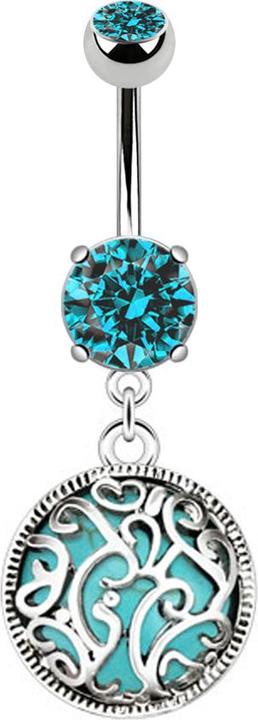 Produktbild Star Piercing Banane silber mit Anhänger Medaillon und türkis Stein (Mineralisch, ohne Messing, Chirurgenstahl 316L)