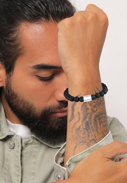 Immagine prodotto Kuzzoi Bracciale Uomo Lava Gemstone Bead Rettangolo Argento 925 (19 cm, Argento 925)