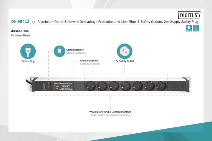 Produktbild Digitus 1U PDU 2m supply CEE 7//7