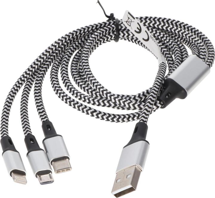 Actual product image Heitech Universal charging cable 3in1 for Apple, USB-C, Micro-USB