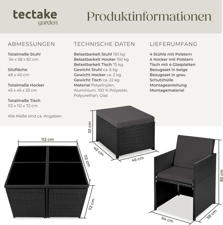 Immagine prodotto tectake set da giardino in rattan e alluminio Manhattan, variante 2 (100 cm)