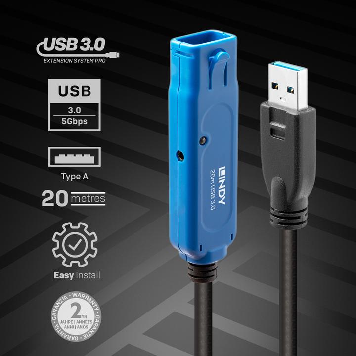 Actual product image Lindy 20m USB 3.0 Active Extension Pro USB 3.0 connections up to 40m (20 m, USB 3.2 Gen 1)