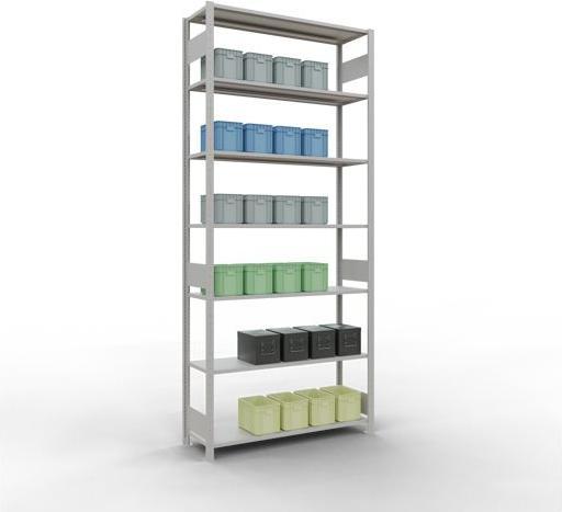 Système d'étagères de base MULTIplus150 sans boulons avec longerons.