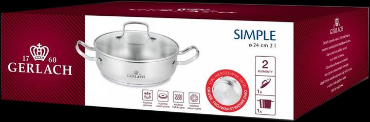 Produktbild Gerlach SIMPLE pot with lid 24cm 2L niski 332M (Kochtopf, Edelstahl)