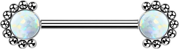 Produktbild Star Piercing Threadless Barbell silber front Kugelhalbblume Opal weiss (ohne Messing, Titan G23)