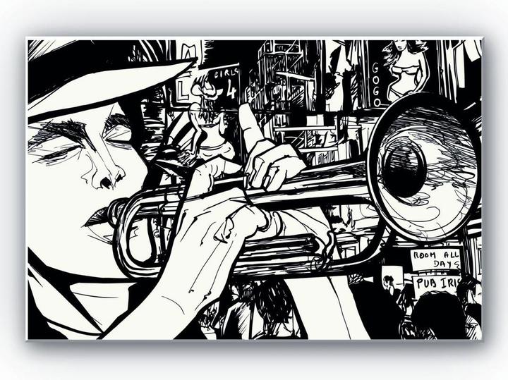 Image du produit Trenddeko La mélodie d'un musicien de rue (100 x 70 cm)