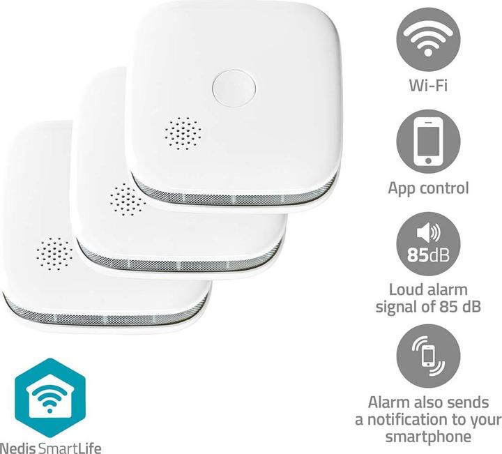 Produktbild Nedis SmartLife Rauchmelder | Wi-Fi | Batteriebetrieben | Sensorlebensdauer: 10 Jahre | EN 14604 | M