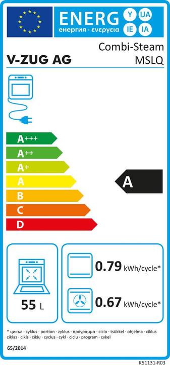 Energie-Label V-Zug Combi-Steam MSLQ CSTMSLQ60Hg
