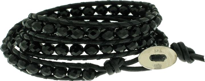 Produktbild Leyda Armband Leder Schwarz (50 cm, Silber 925, Leder, Synthetischer Stein)