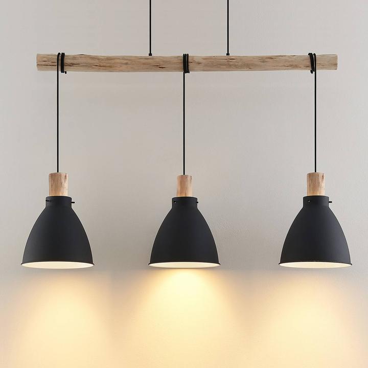 Produktbild Lindby Trebale 3 Pendelleuchte Black/Wood (E27)