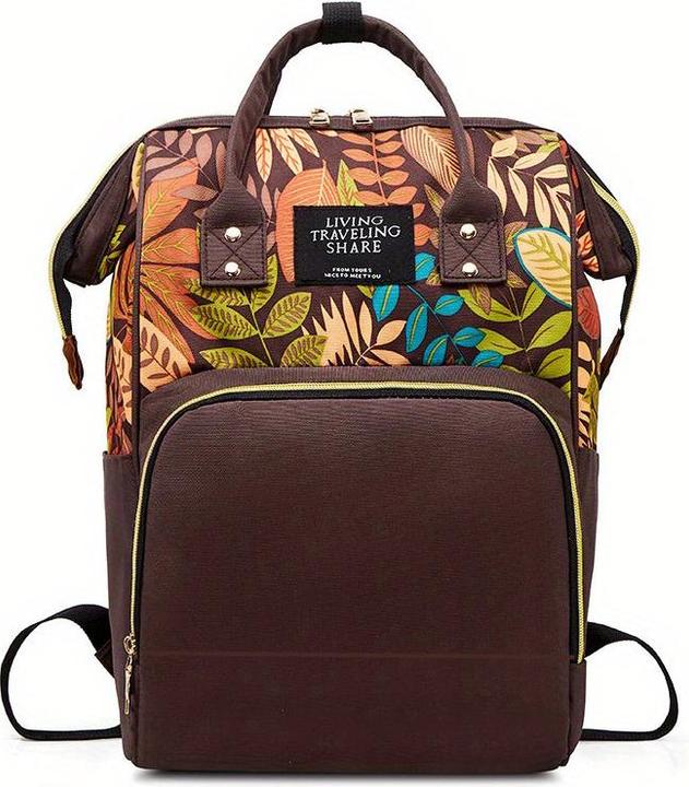 Produktbild Only-Bags.Store Leaf Print Diaper Bag, Top Handle Mommy Backpack, Casual Travel Daypack mit Bottle Pockets