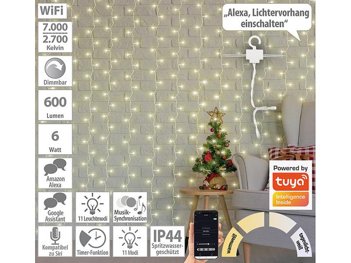 Actual product image Luminea Set of 2 WLAN LED light curtain, 300 LEDs, CCT, App, dimmable, IP44, 3 x 3 m (3 m)
